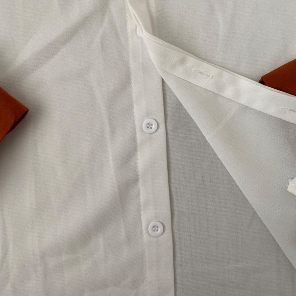 White Blouse With Burnt Orange Collar & Sleeve and Pearl Button - Picture 4 of 5